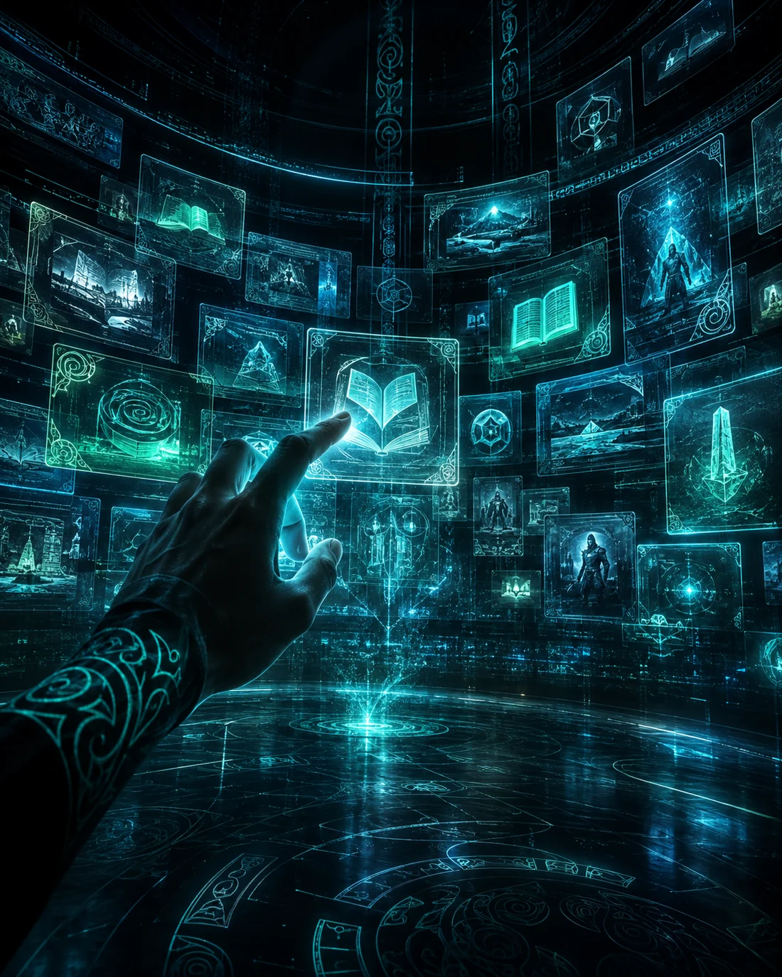 A futuristic holographic digital library interface