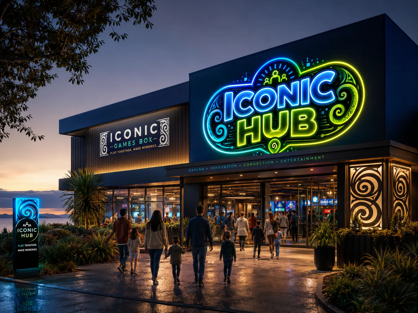 Future Iconic Games Hub render — long-term vision concept