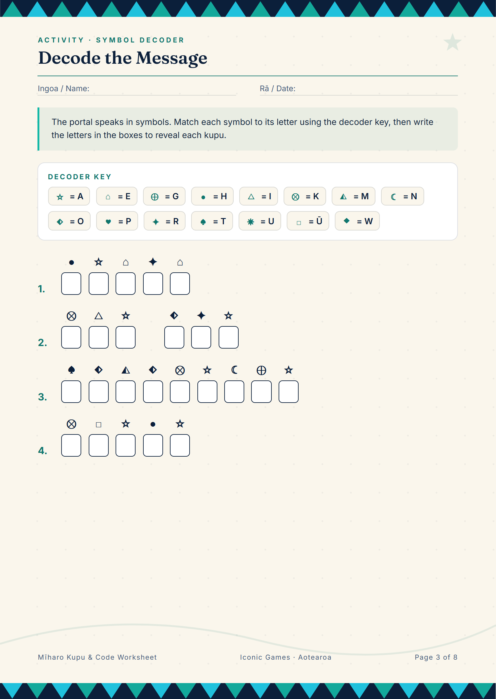 Mīharo Kupu & Code Worksheet — preview of page 3