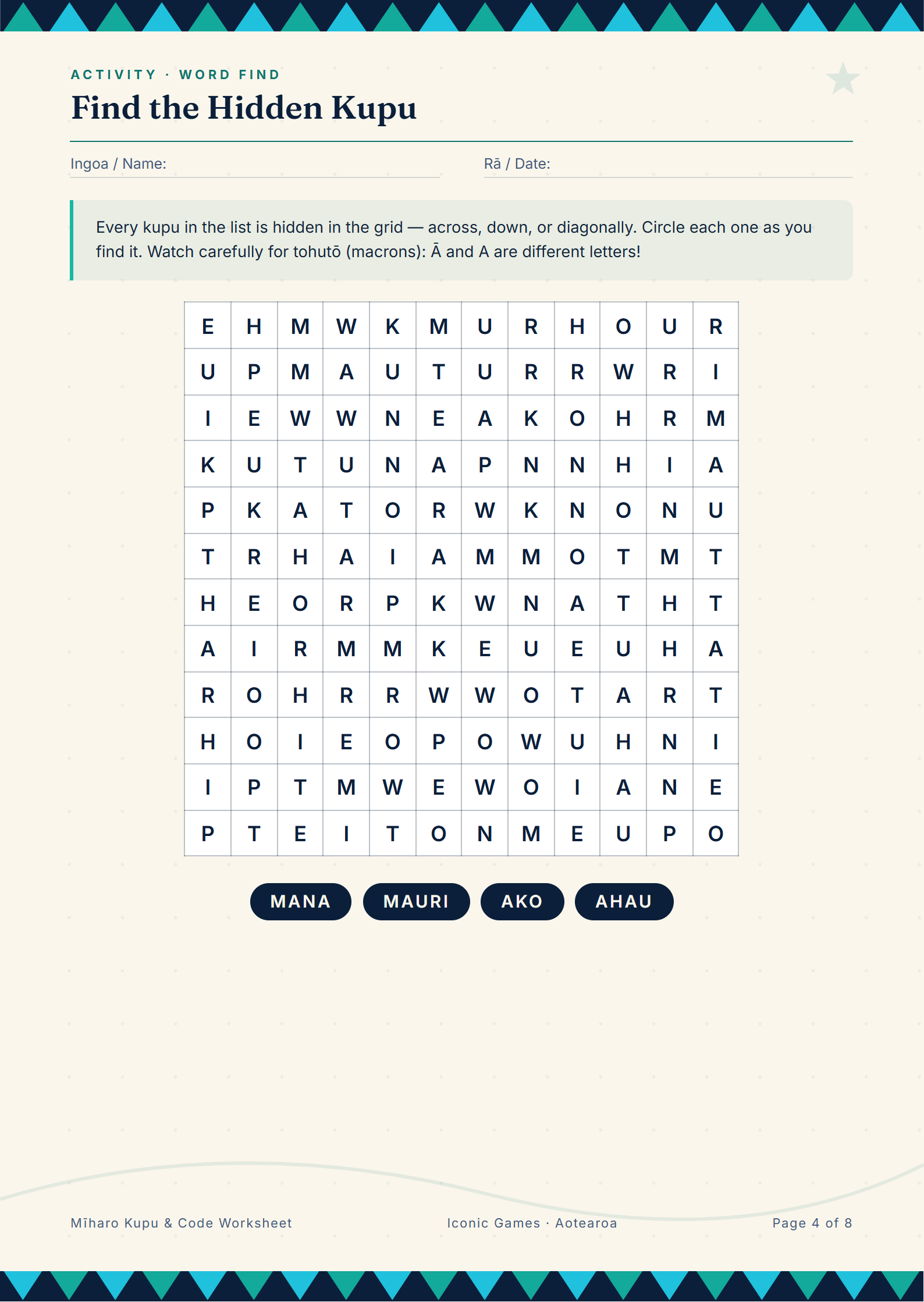 Mīharo Kupu & Code Worksheet — preview of page 4