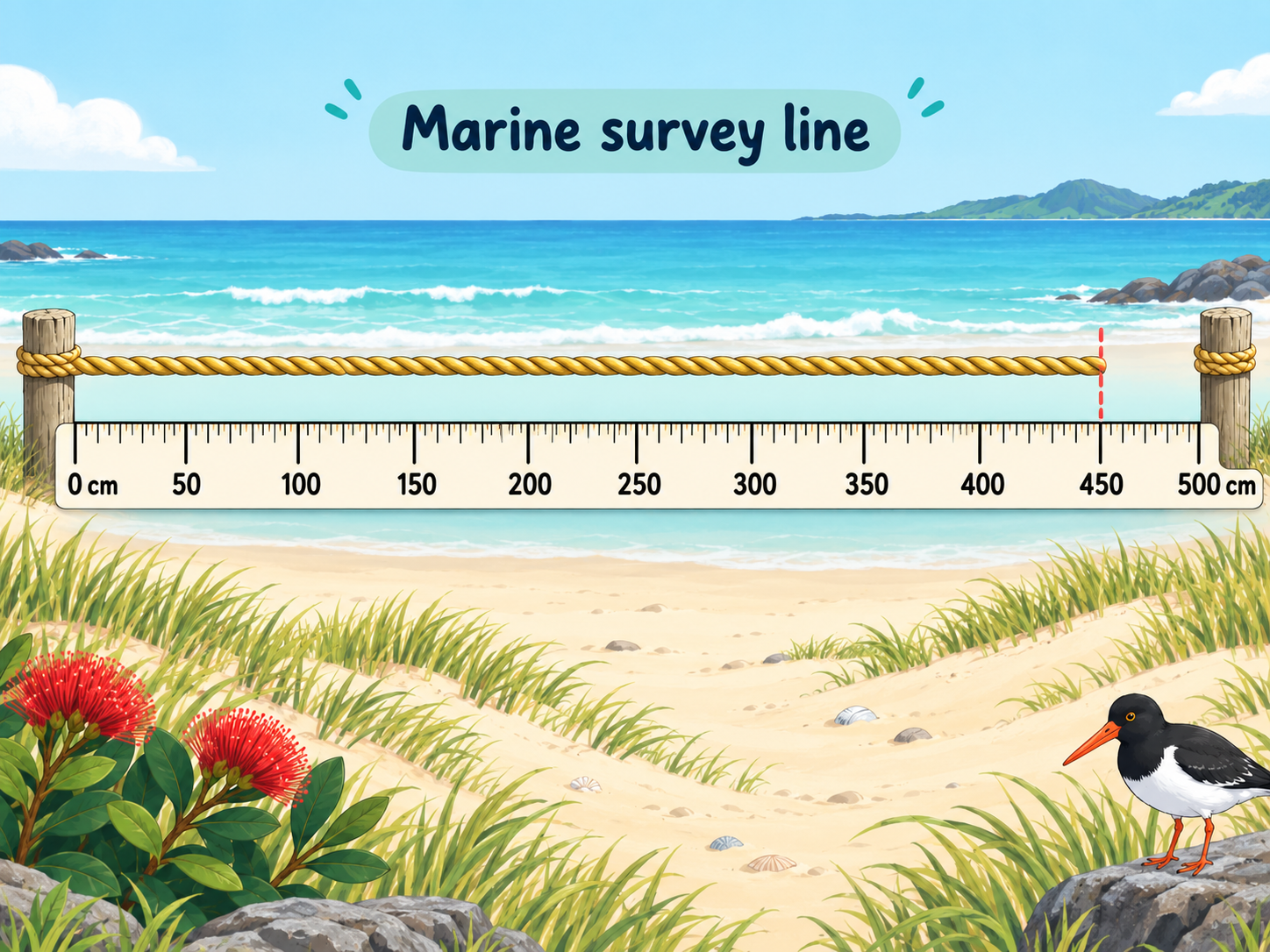 A marine survey line shown with a clear measurement scale underneath