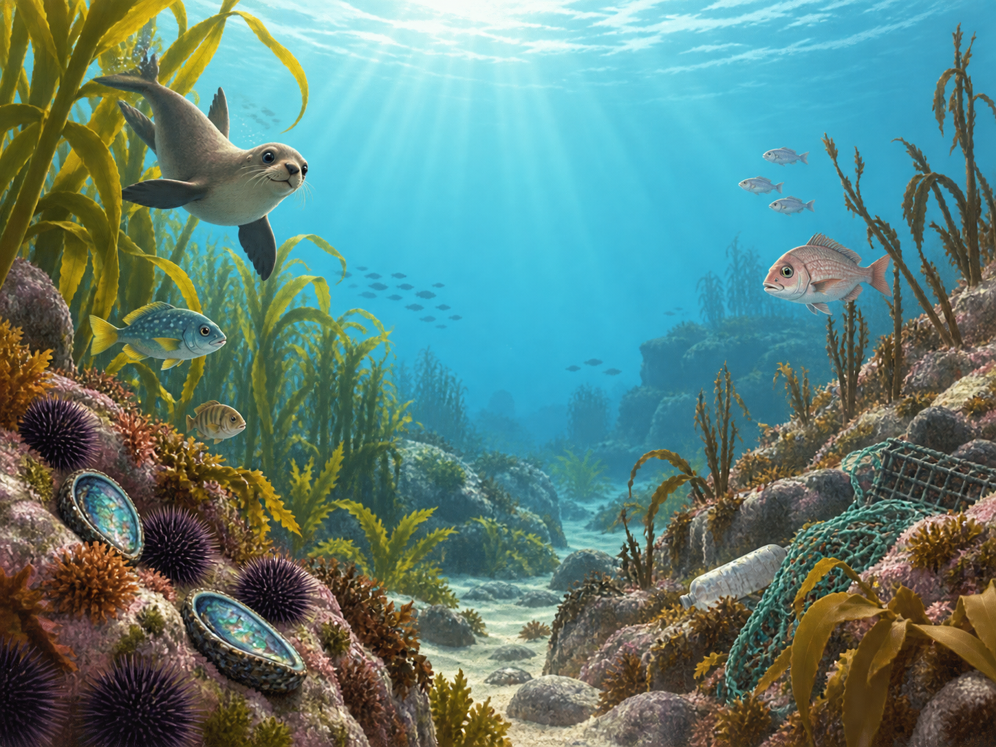 Aotearoa rocky reef mission scene
