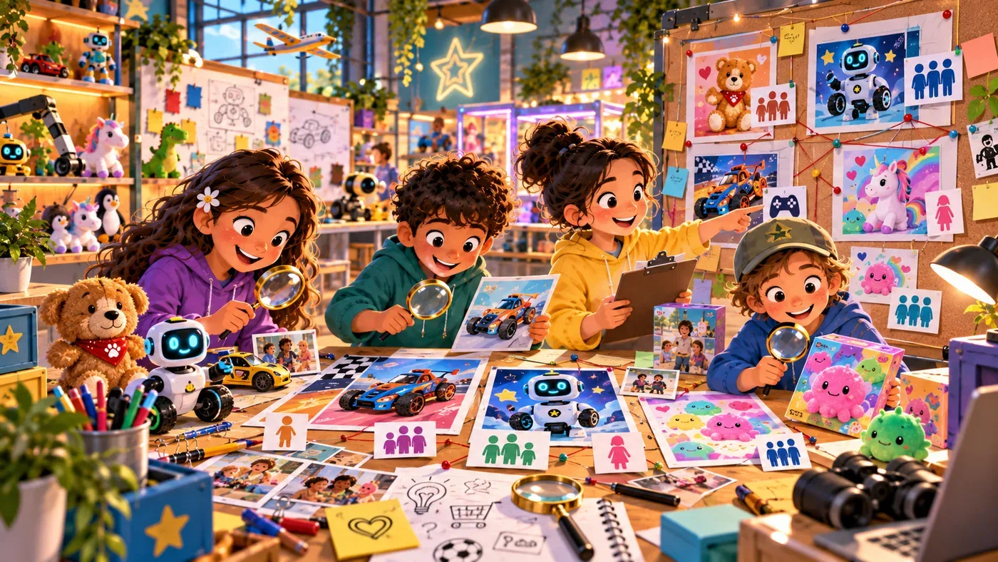 Year 4 learners investigating toy adverts, audiences and persuasive clues in the Toy Lab.