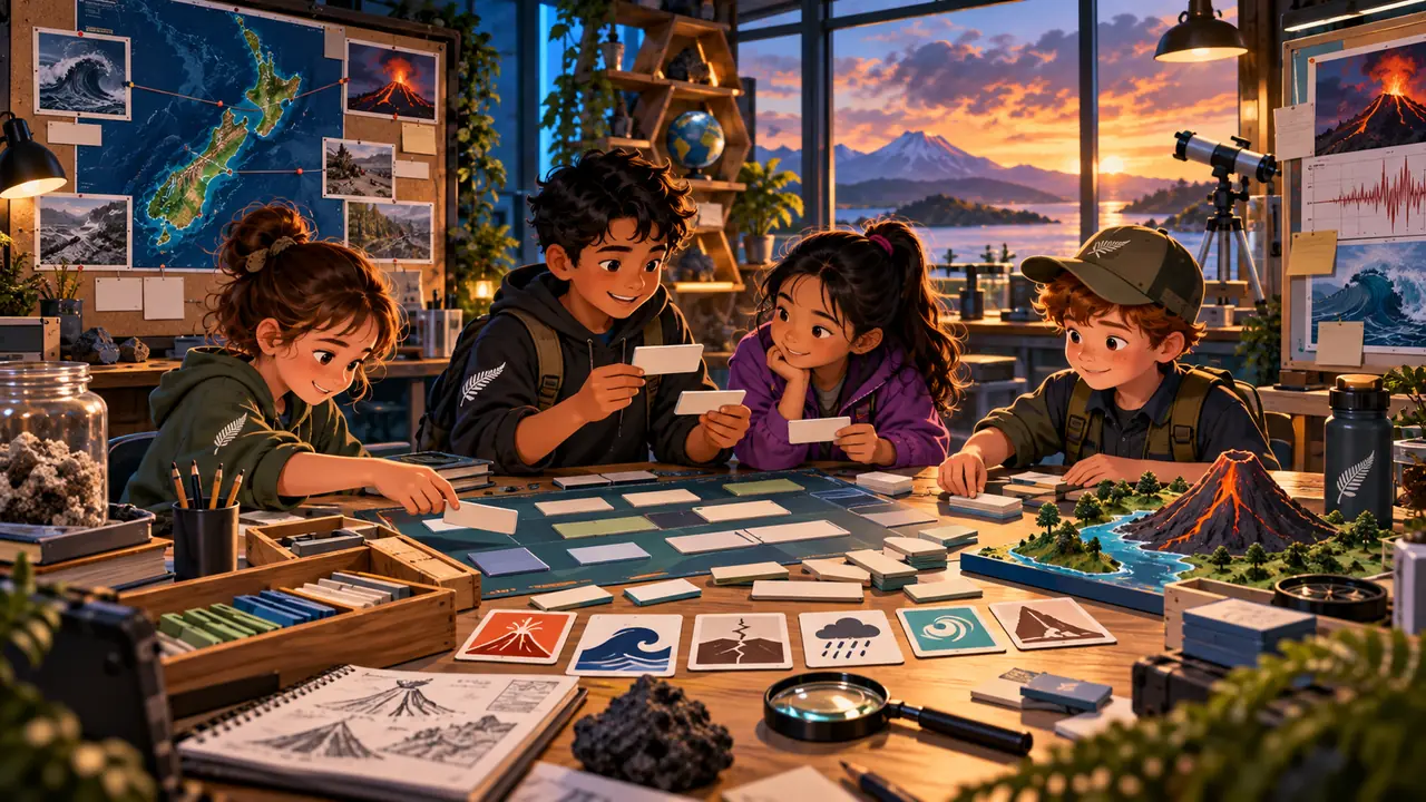 Young Disaster Detectives building and comparing word parts in a natural-hazards word laboratory.