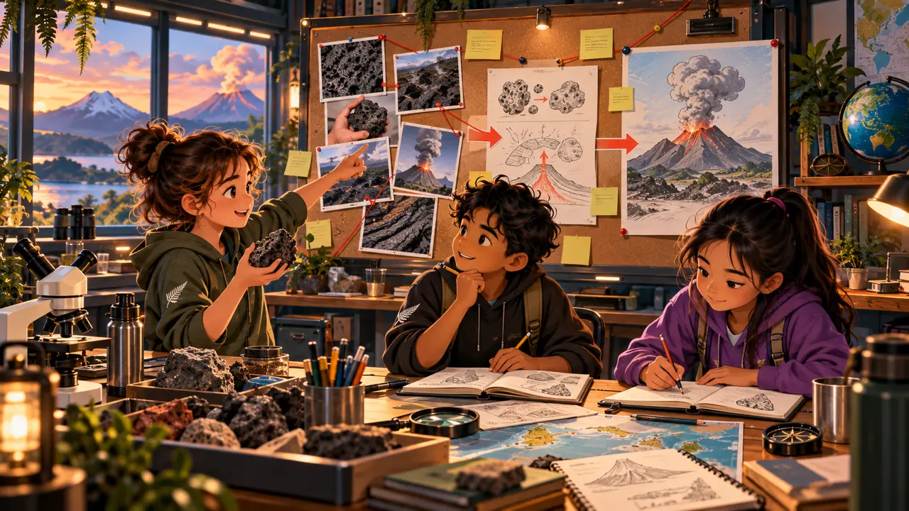 Young investigators connecting observations, evidence and explanations on a collaborative science evidence board.