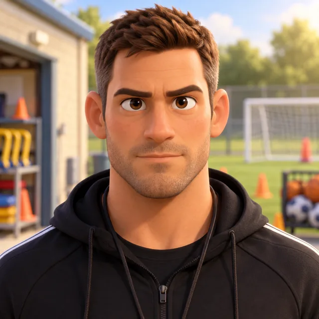 Adult PE assistant wearing a black hoodie.