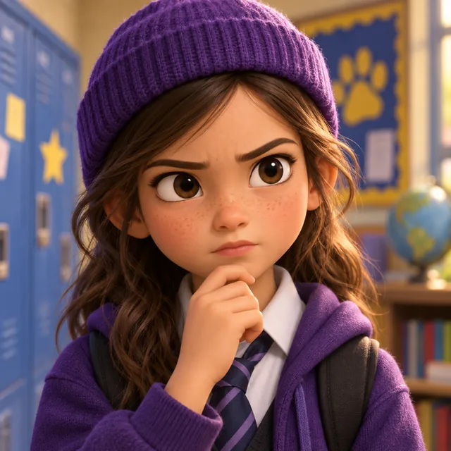 Year 4 girl wearing a purple beanie.