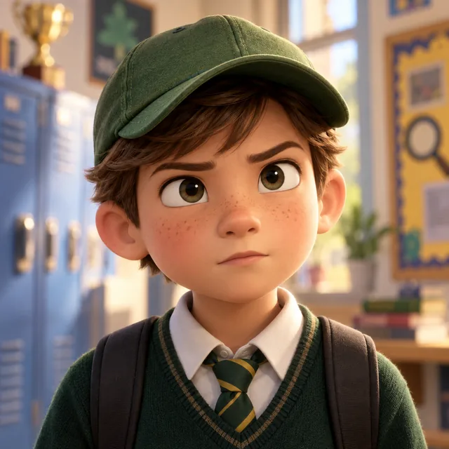 Year 4 student wearing a green cap.