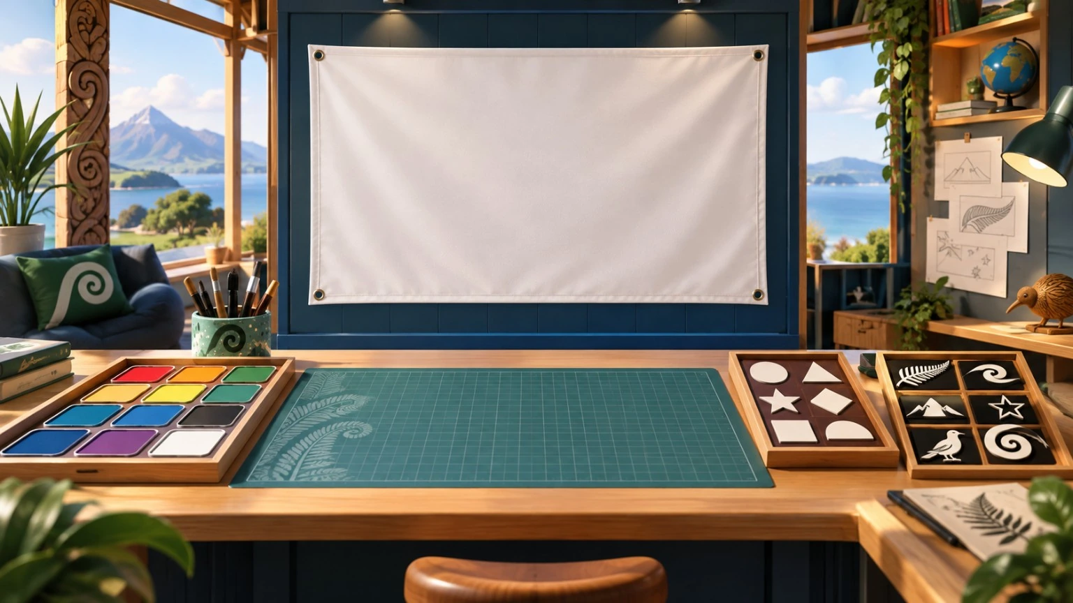 Flag Builder studio with layout, colour, shape and symbol tools for creating a flag design.
