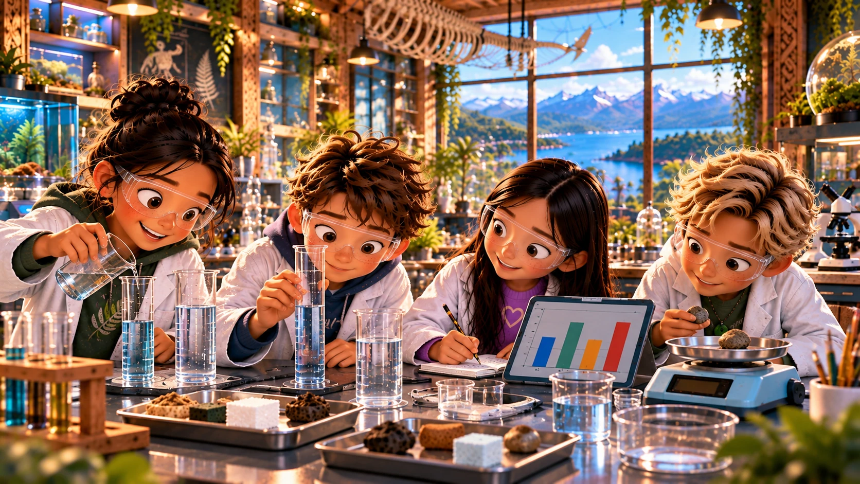 Young scientists graphing measured ice-test results.