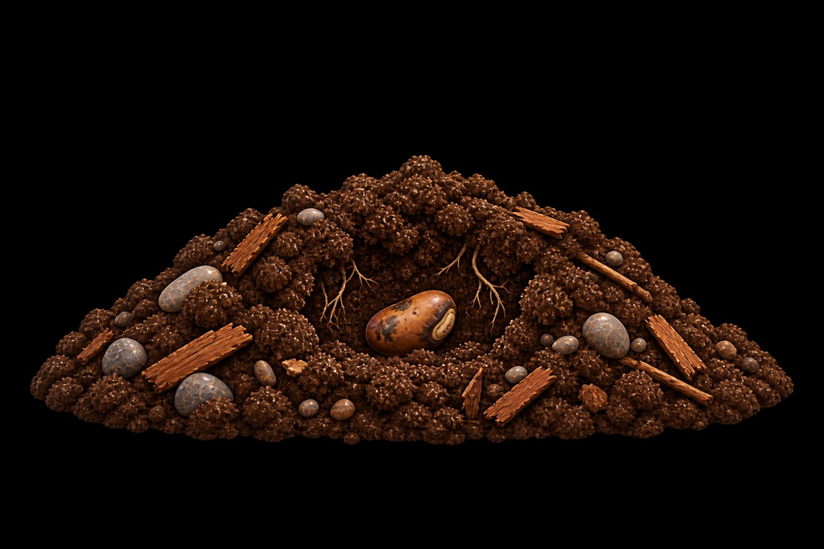 Kōwhai seed resting in prepared soil
